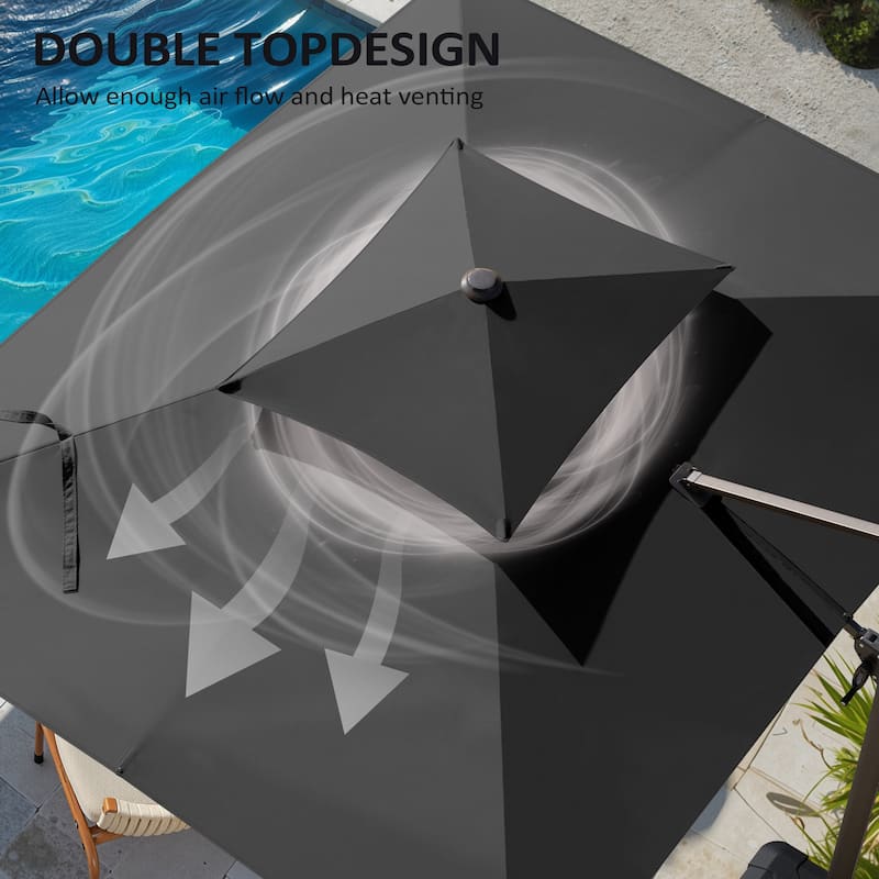 Pellebant 9X11 FT Double Top Patio Cantilever Umbrella, Base Not Included
