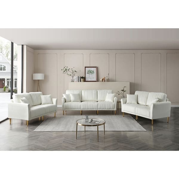 3 Piece Velvet Fabric Sofa Couch Set, 3 Seater Tufted Sofa Couch and Two  Loveseat with Throw Pillows & Seat Cushions, for Home - Bed Bath & Beyond -  38942537