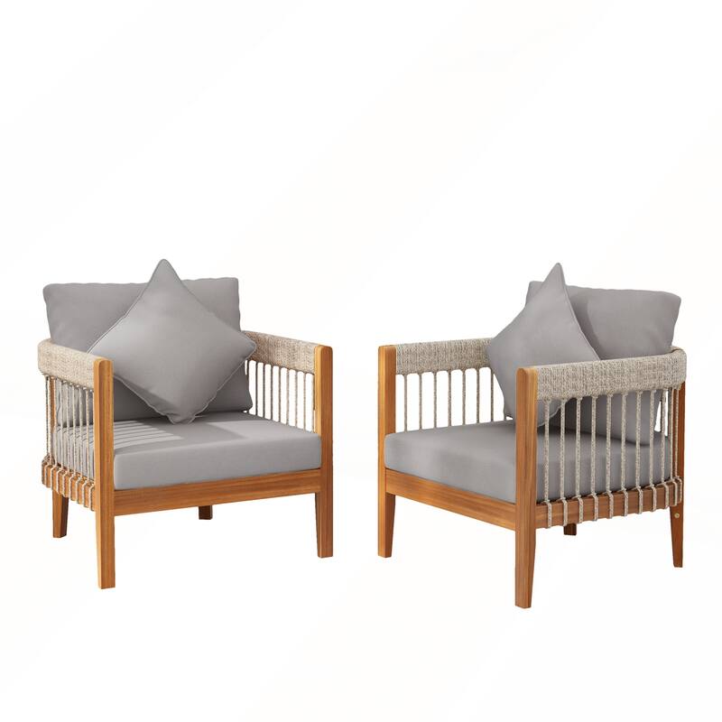 Set of 2 Acacia Wood Outdoor Club Chair with Removable Cushions for Porch