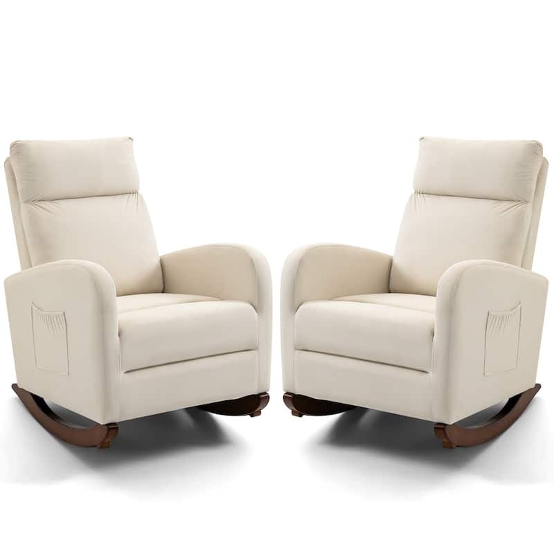 Mid Century Velvet Nursery Rocking Chairs Set of 2, Upholstered High Back Glider Armchairs for Living Room