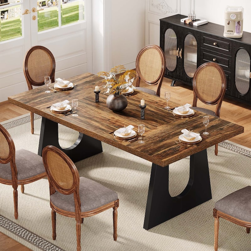 Oak Large Dining Table Wood Rectangular Kitchen Table for Dining Room