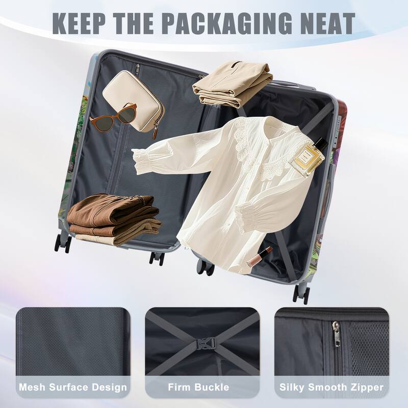 3-Piece, Luggage Sets, Multifunctional Luggage with Printed Pattern and Combination Lock, for Boarding Travel, Coffee