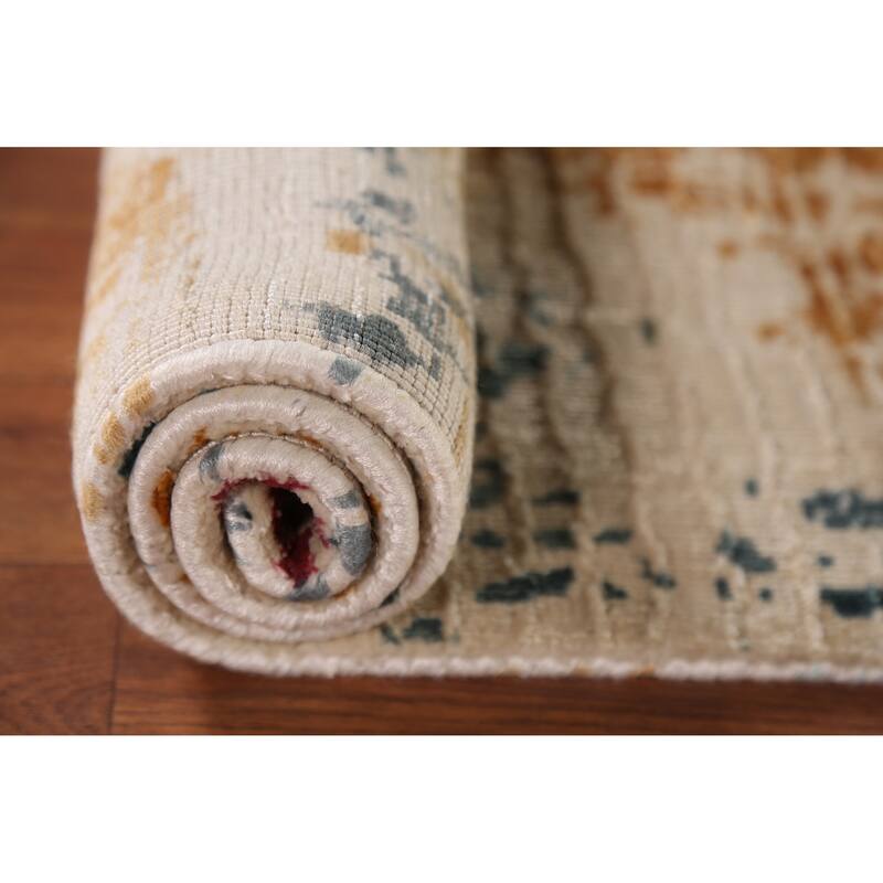 Gold Abstract Contemporary Foyer Rug Hand-Knotted Wool Carpet - 2'0"x 3'0"