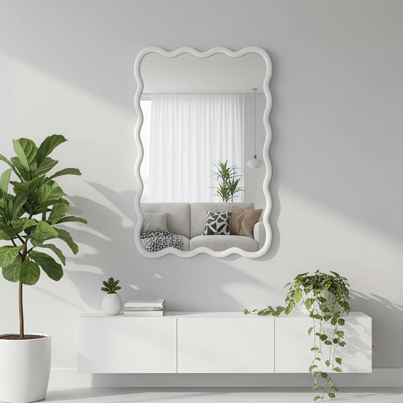 20"x30" Wavy Rectangle Solid Wood Frame Decorative Mirror,For Bedroom, Bathroom, Living Room, Entryway