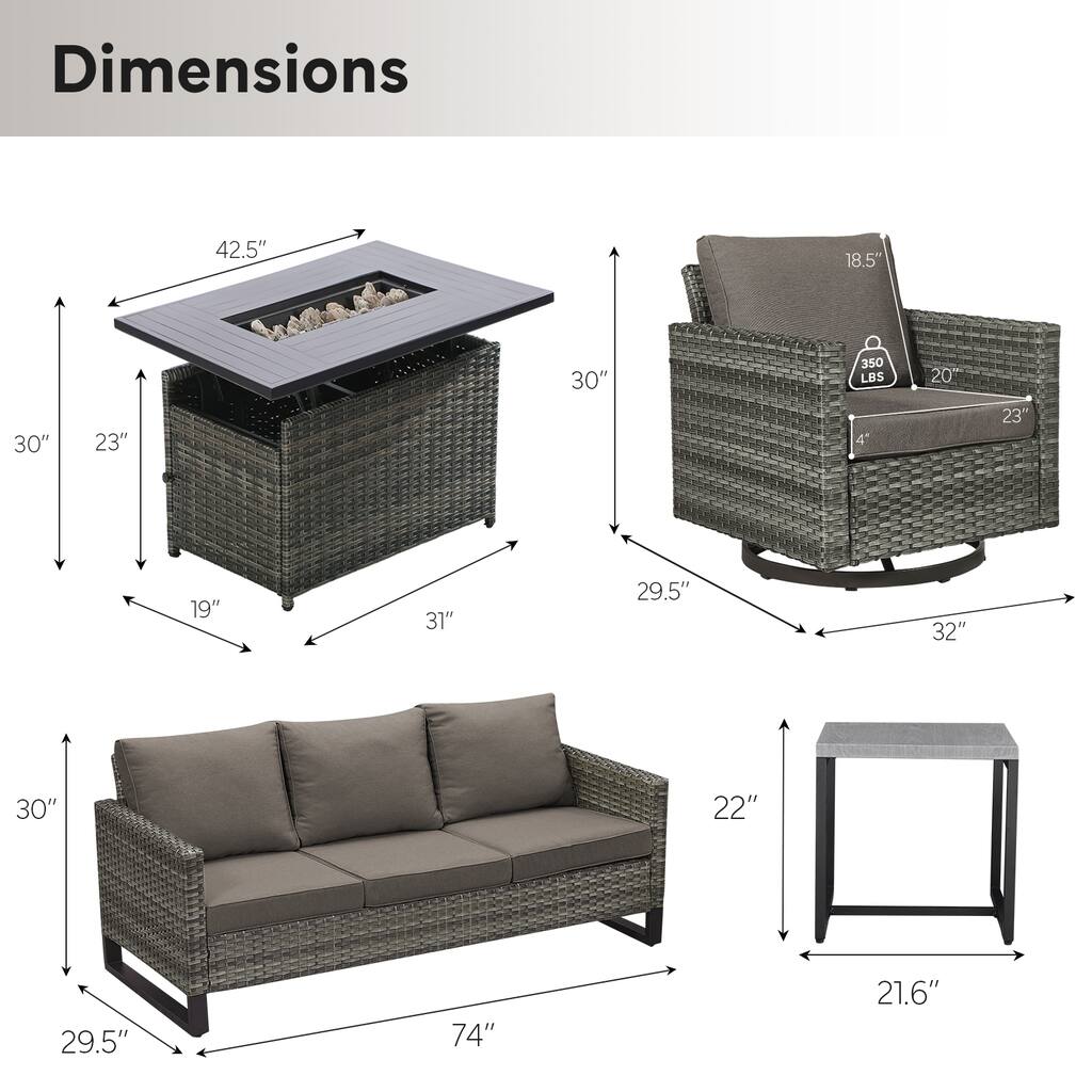 Outside Sofa Set with Grey Wicker Fire Table - Grey Wicker Sofa Chair w/ Grey Wicker Fire Table
