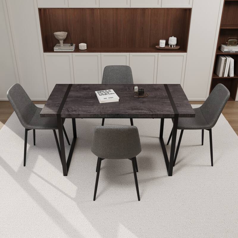 Modern Style 5-Piece Dining Set with Rectangular Metal Base Table and 4 Square Corner Suede Dining Chairs