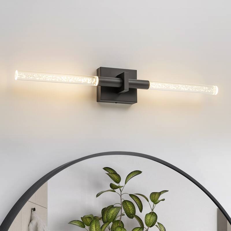 1-Light Modern Linear Black/Gold Integrated LED 3000K Warm Light Bathroom Vanity Light Bar - 4.3 in. W x 27.5 in. H x 3.7 in. D - Black
