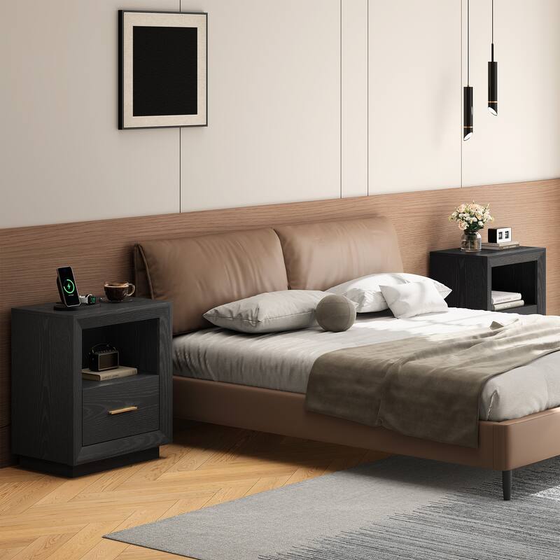 Modern Nightstand with Charging Station， Set of 2