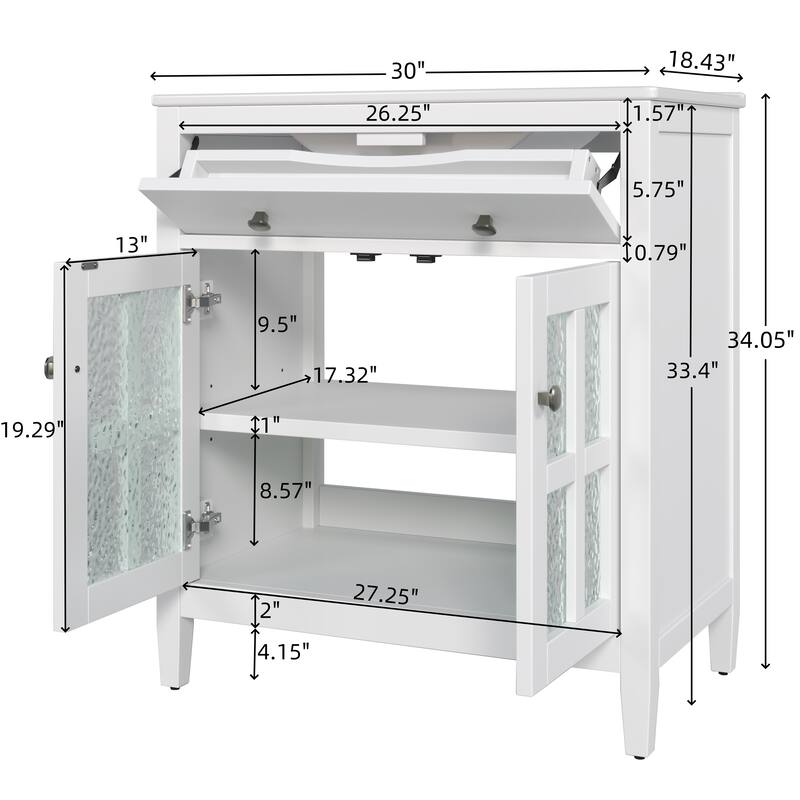 30" Bathroom Vanity with Ceramic Sink, Equipped with Adjustable Shelf and Tip-Out Tray