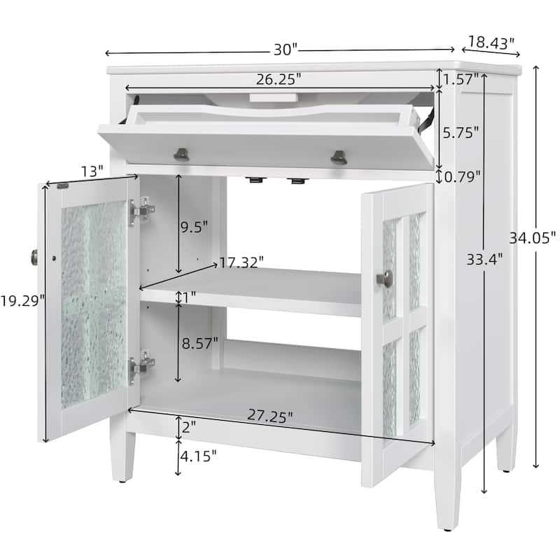 30" Bathroom Vanity with Ceramic Sink, Solid Wood Tapered Legs, Tip-Out Tray & Soft-Close Hinges