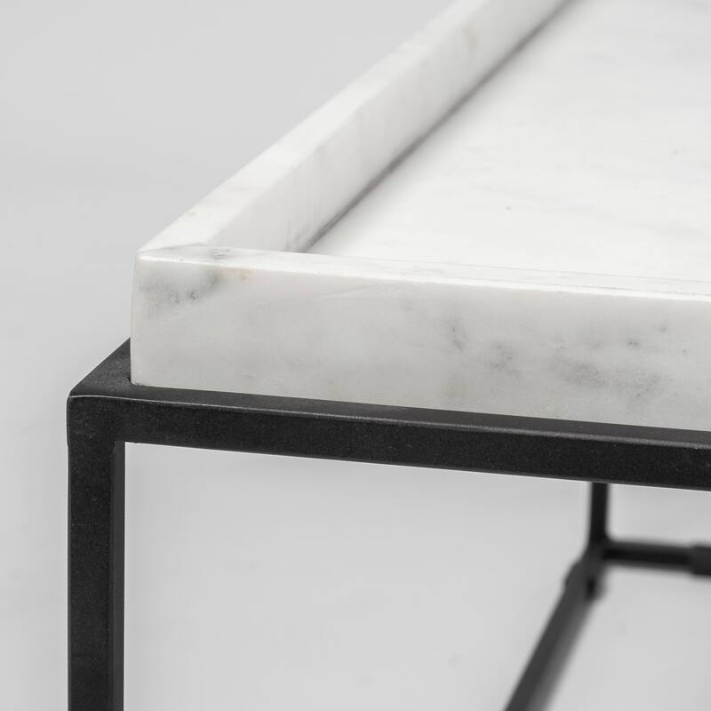 Nathan II White Marble Top with Black Metal Frame Side Table
