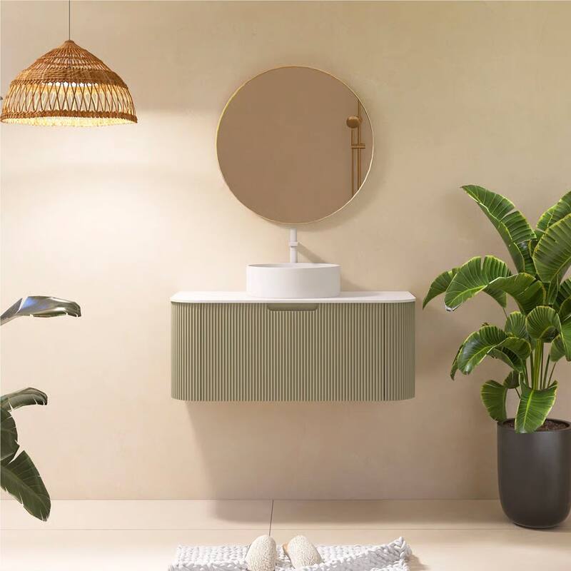 Wall-Mounted Bathroom Vanity with White Round Ceramic Sink