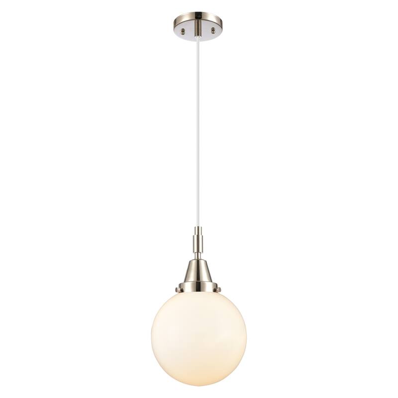 Innovations Lighting Downtown Urban - Caden Beacon - 1 Light 8" Cord Hung Mini Pendant - Polished Nickel/Matte White Shade