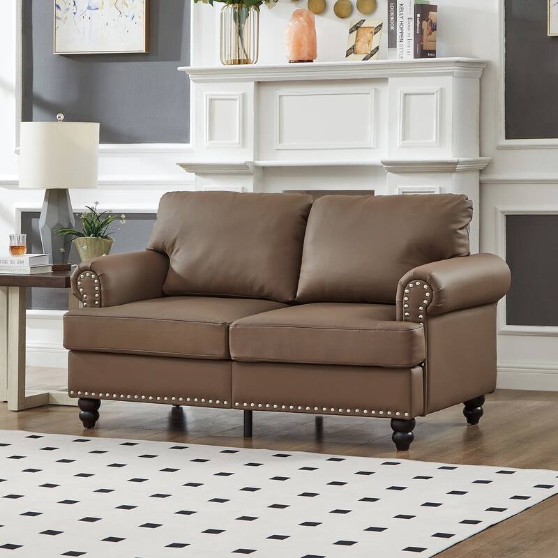 59.5" Modern Classic Design with Nails Loveseat Leather Couch,Upholstered Imitation Cowhide Leather