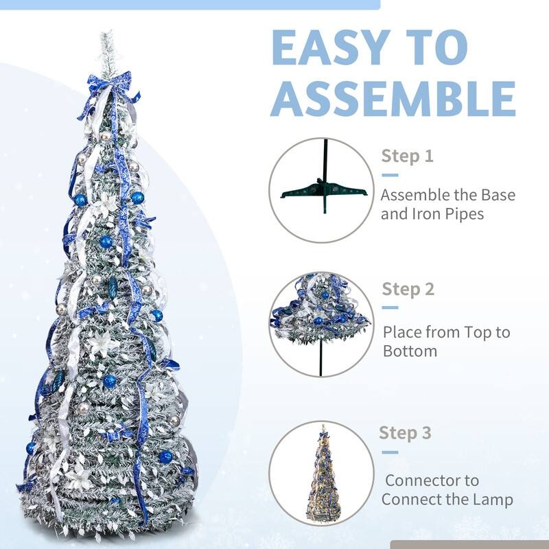7 FT Fully Decorated Pre-lit Pop Up Artificial Xmas Tree with 200 Warm Lights Remote Control