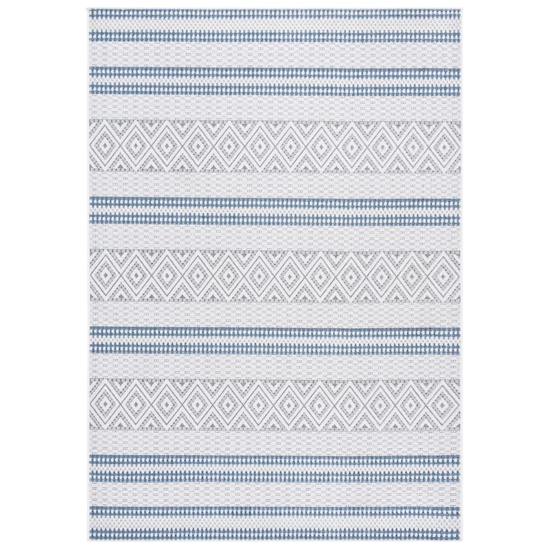 SAFAVIEH Veranda Henar Washable Indoor/Outdoor Rug - Weather Resistant & Easy Cleaning - 4' x 6' - Ivory/Blue Grey