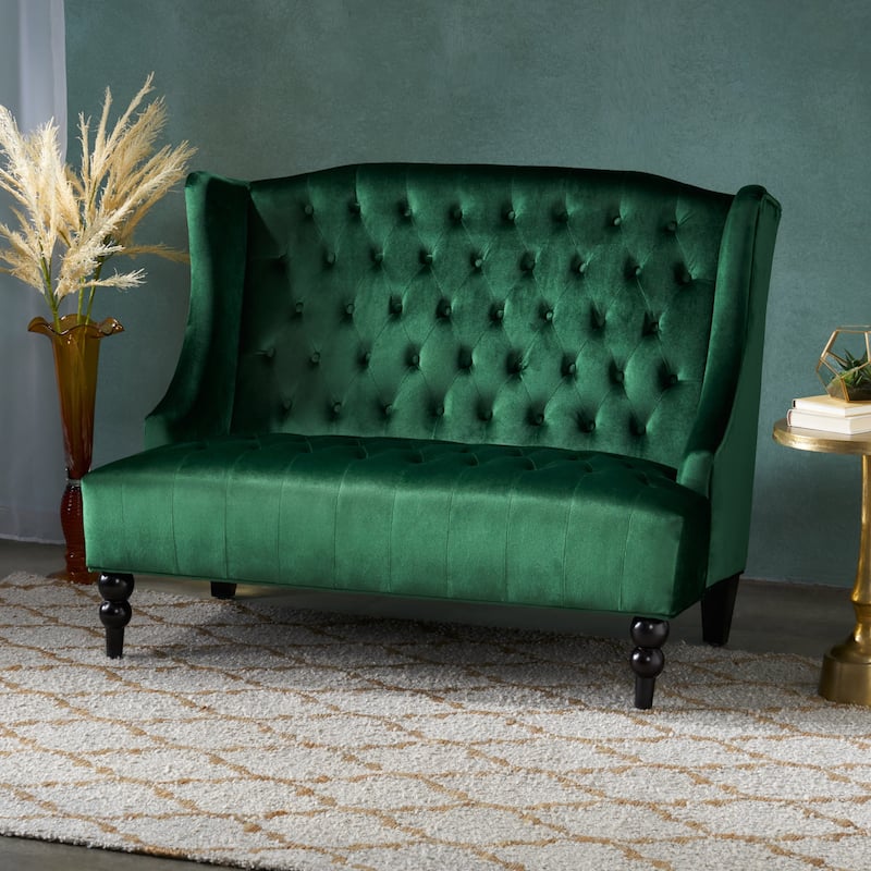 50.25" Velvet Button Tufted High Wingback Loveseat Sofa with Wood Legs for Living Room
