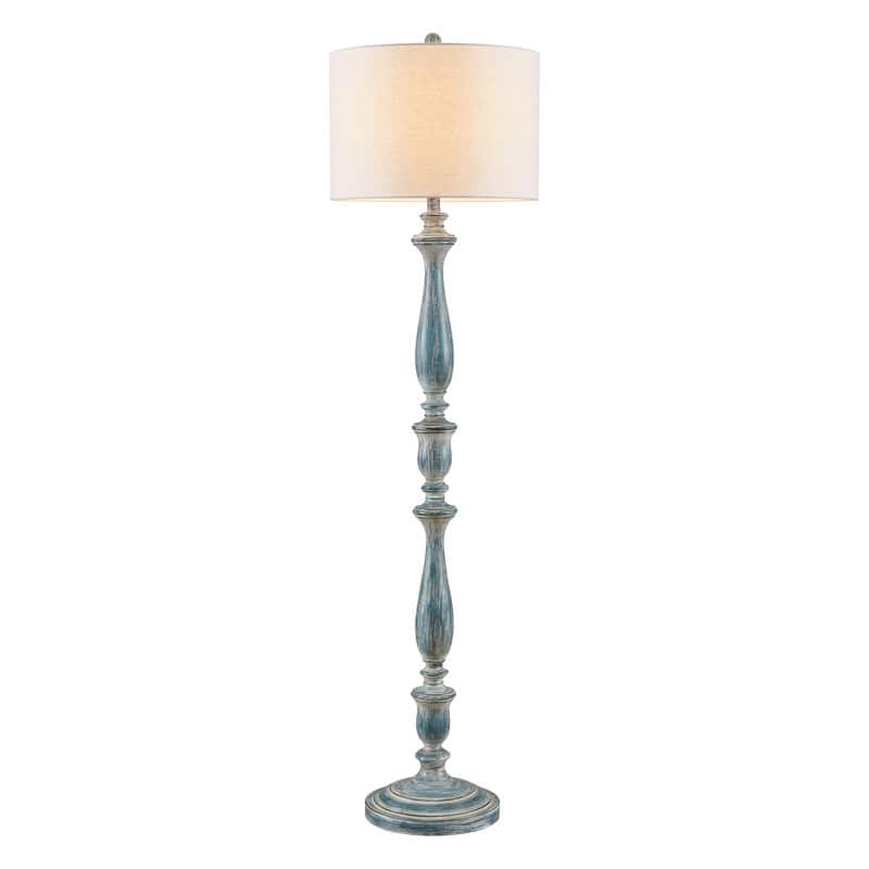 KAWOTI 61.25'' Rustic Distressed Light Blue Floor Lamp with Beige Linen Shade - W16" x H61.25" - W16" x H61.25"