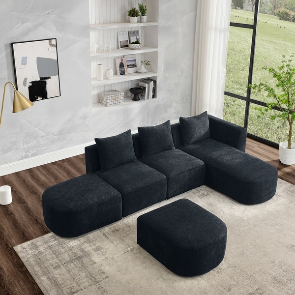 Black 5 Seat DIY Modular Couch Set for Livingroom Lshaped Chaise