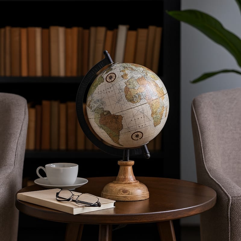 Wood Metal Globe Traditional Style Accent - 12" Brown/Tan - 11.75" - Brown - 11.75"