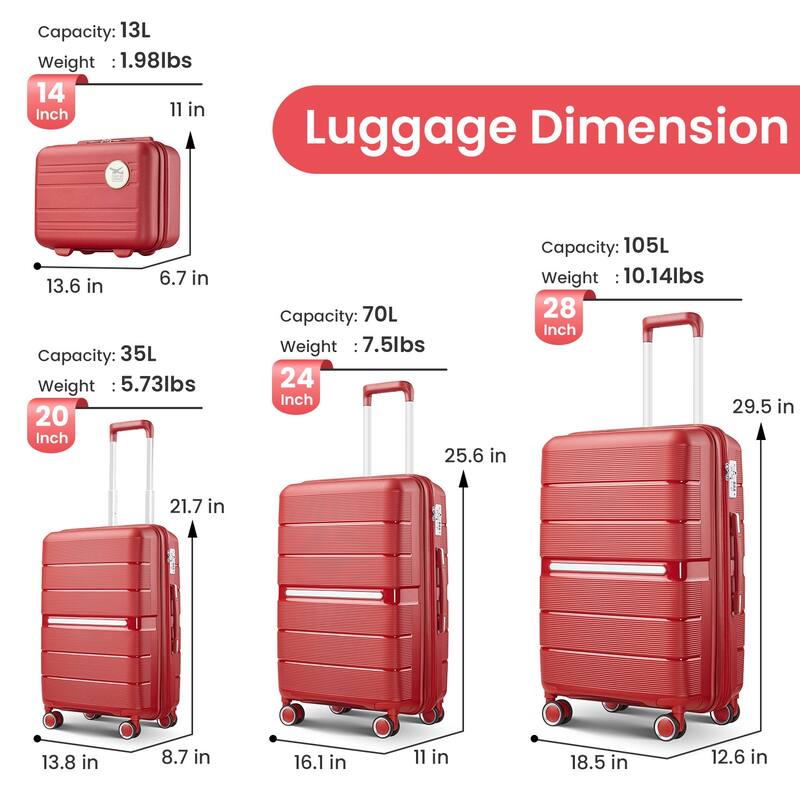 Stylish Luggage Lightweight Luggage with Expandable Storage, Dividers and Zippered Pockets for Boarding Travel, Set of 4