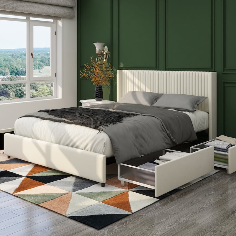 Roseville Queen Sized Upholstered Platform Bed with Drawers Christopher Knight Home