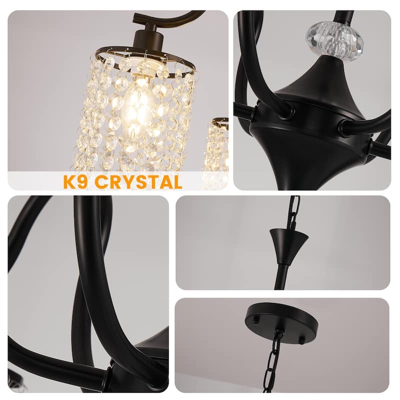 Modern Farmhouse Vintage Crystal Chandelier, 6-Light Rustic Kitchen Island Light Fixture