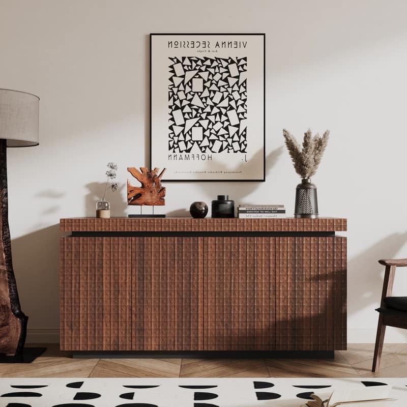 Modern 58.3" Sideboard Buffet Cabinet with Easy Clean Durable Storage and Anti-Collision Design for Your Home - Brown