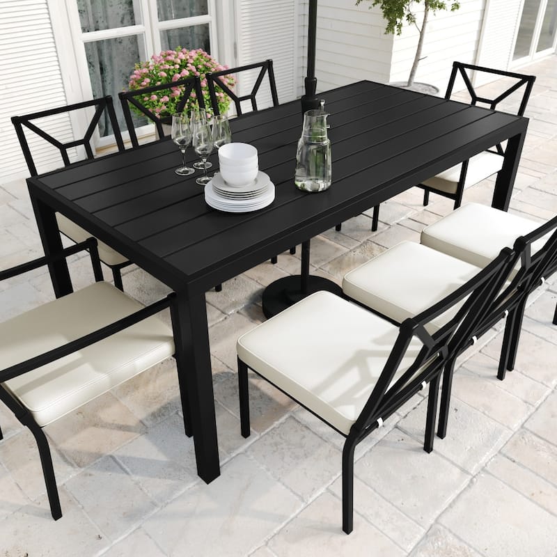 72" All-Weather Steel Frame Patio Table with Slatted Top and Umbrella Hole - 35.25"W x 72"D x 30"H