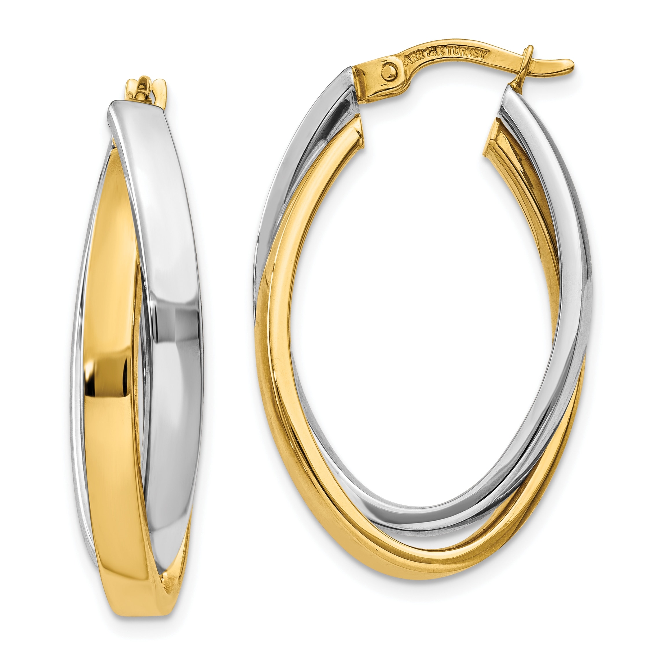 14K Two-tone High Polished Hollow Oval Hinged Hoop Earrings by Versil ...