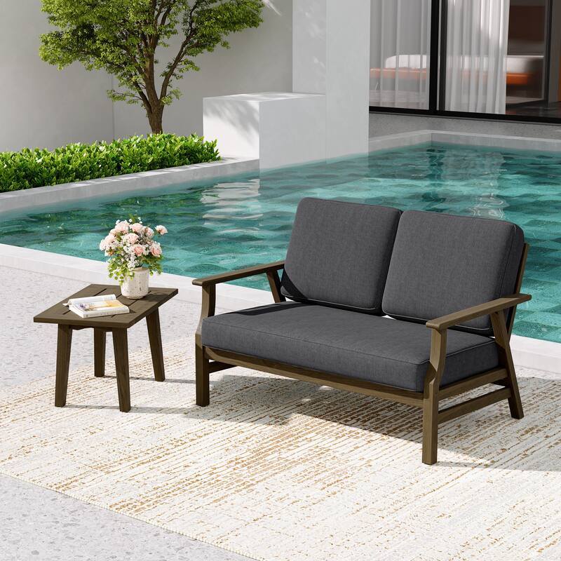 2-Piece Teak Outdoor Loveseat Set with Table.