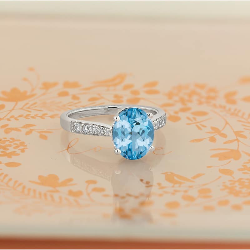 Auriya 3 1/3ct Fancy Oval Sky Blue Topaz and Diamond Engagement Ring 1/4ctw 14k Gold