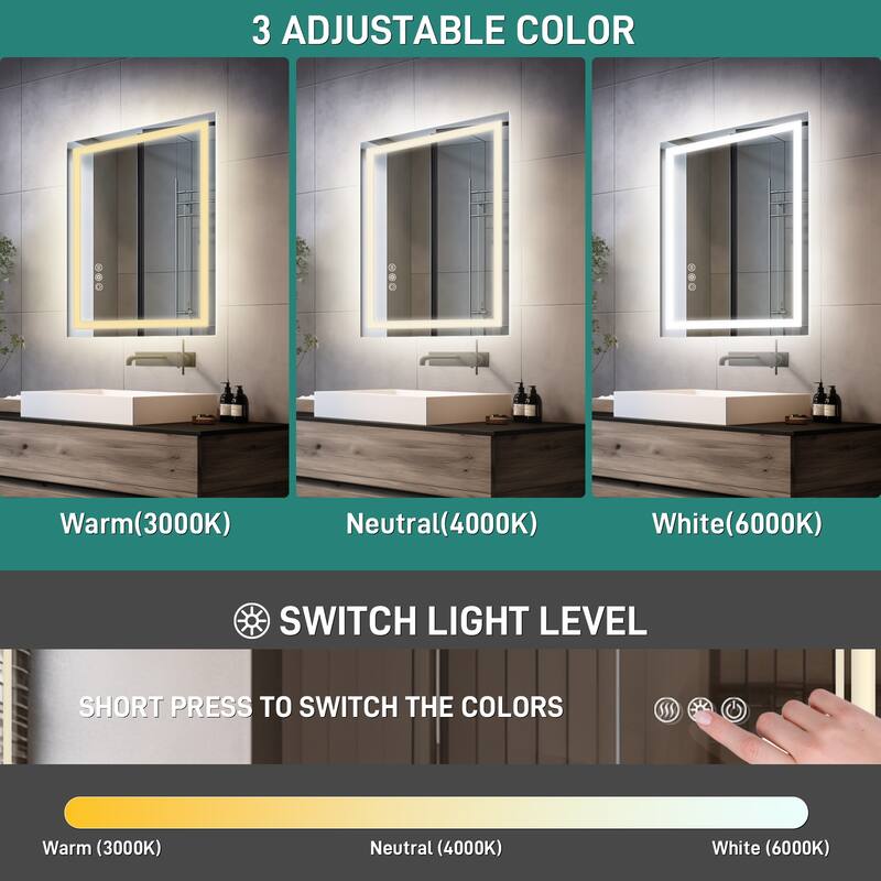 Durx-litecrete Bathroom Vanity Mirror with Single LED Light Strips and Adjustable Brightness - 48*36