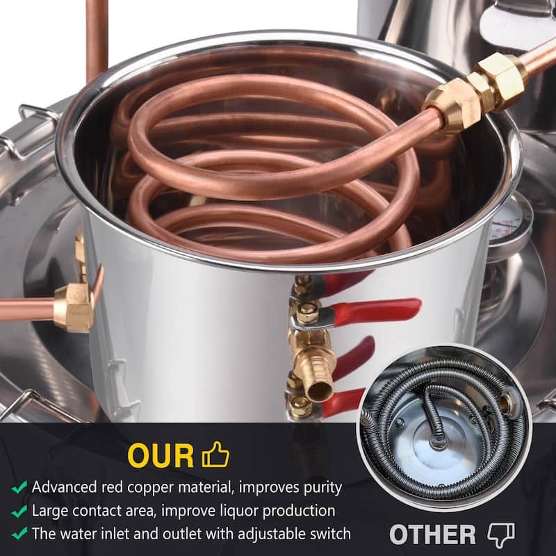Alcohol Still Water Alcohol Distiller Spirits Kit, Home Brew Wine Making Kit Oil Boiler Stainless Steel 2 Pots