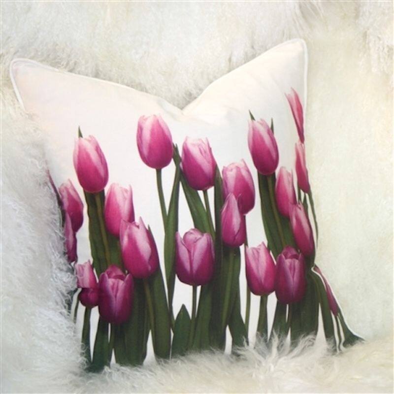 Vibrant Magenta Tulips Cotton 19x19 Throw Pillow with Polyfill Insert