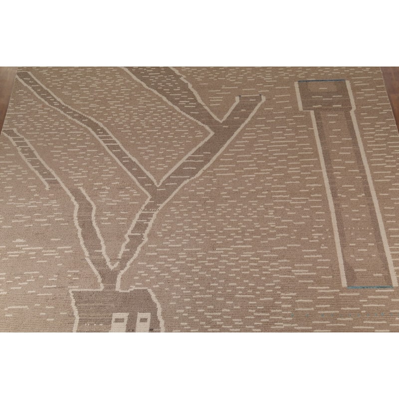 Earth Tone Moroccan Oriental Large Area Rug Handmade Brown Wool Carpet - 10'3"x 14'5"