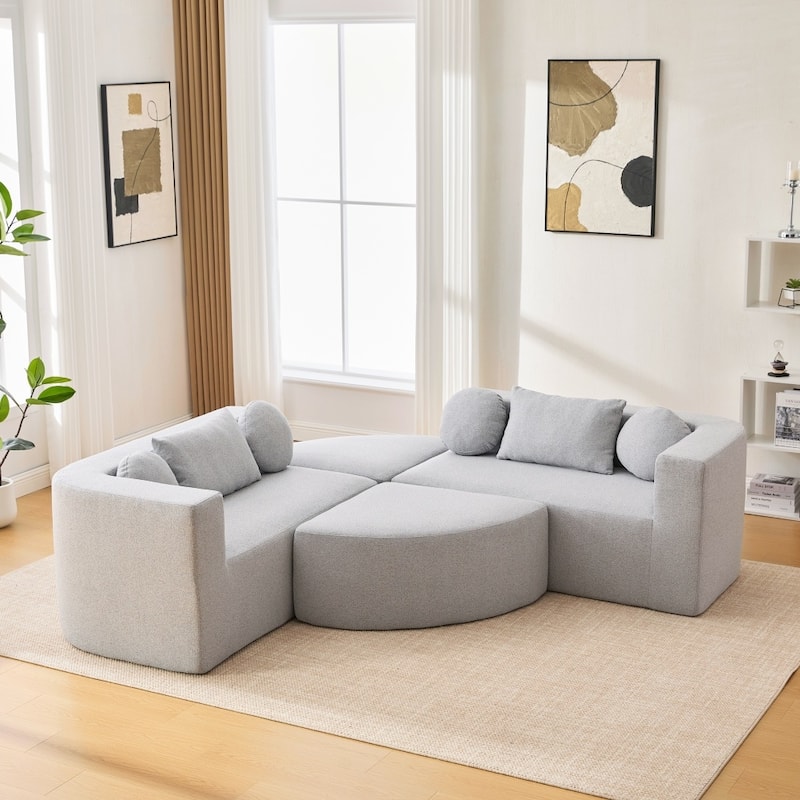 114.9" Free-combined Modular Sectional Sofa Bed with Deep Seating and Curved Design