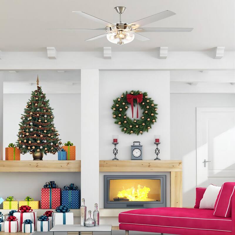 70-inch Brushed Nickel Modern 6-Blade Windmill Ceiling Fan with Remote