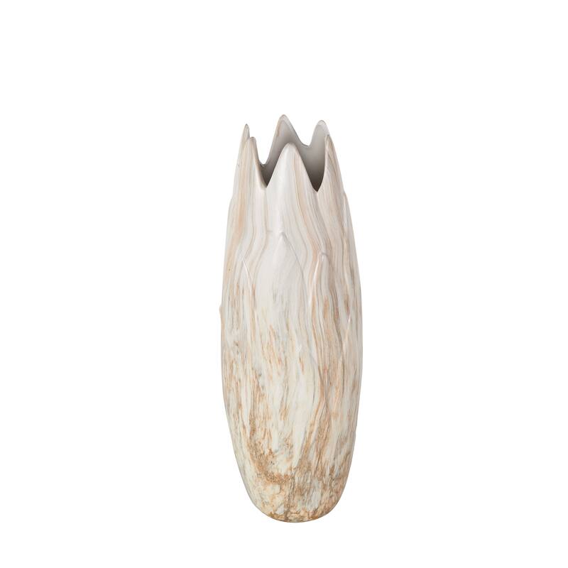 Ceramic Marbled Decorative Vase with Angled Edge Opening and Rust Accents - Beige - Roche River Decor