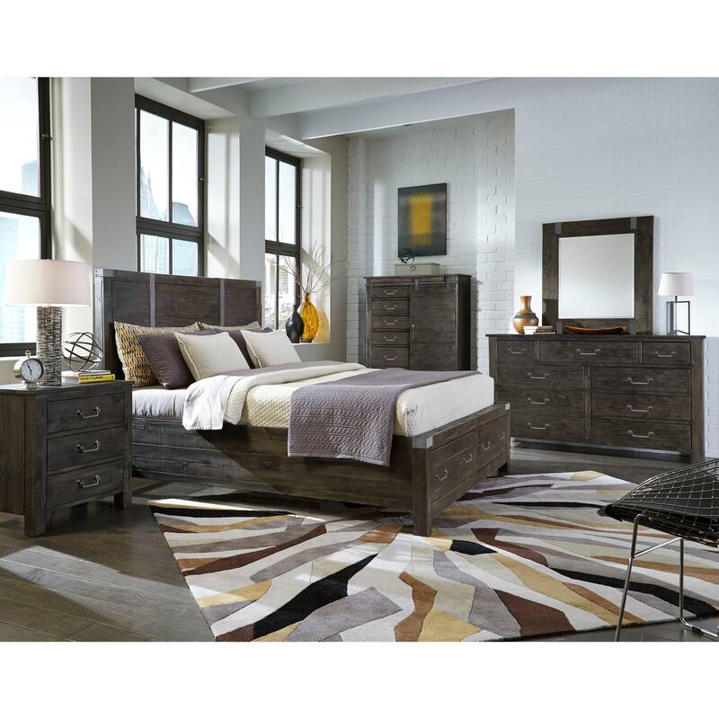 Magnussen Home Abington Weathered Charcoal Drawer Dresser with Portrait Mirror