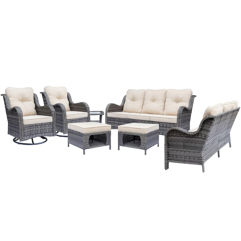 Gray Wicker Rattan Outdoor Patio Furniture Set Swivel Chair with Cushion