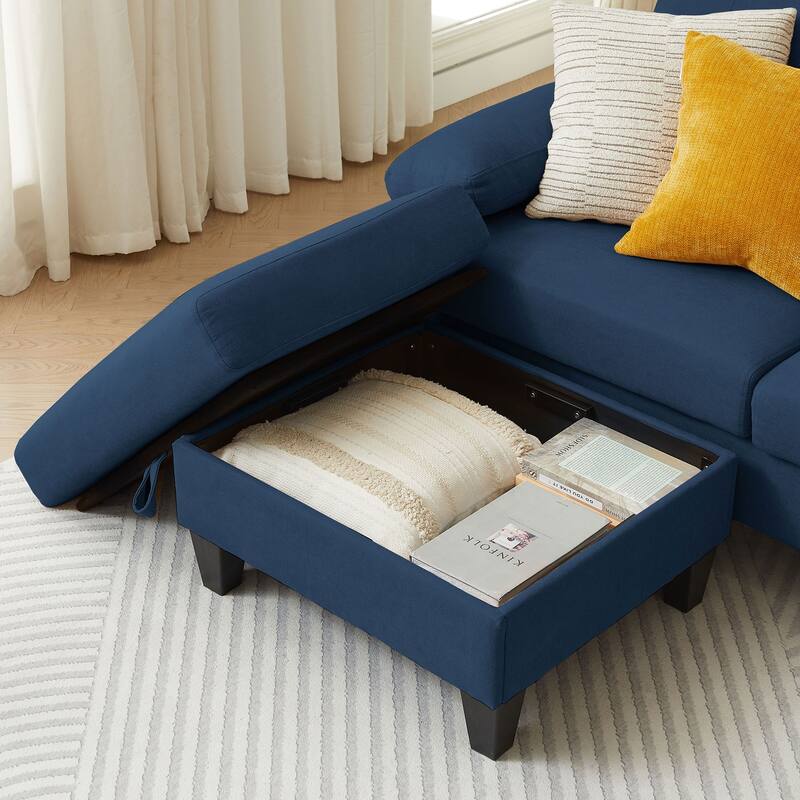 84.45" Wide Sectional Sofa with Ottoman & Side Storage Bags