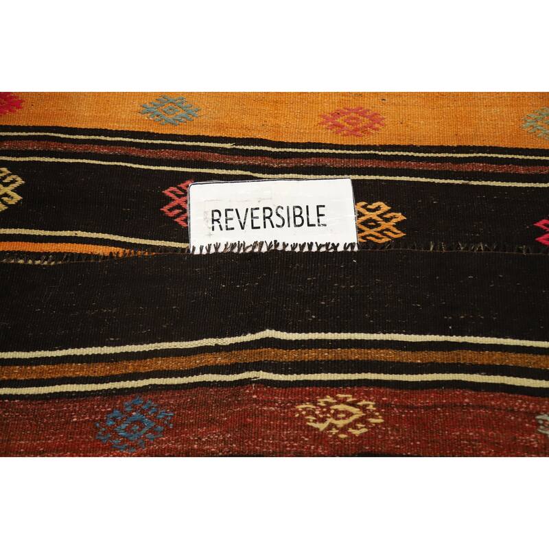 Hand Woven Oriental 100% Wool Carpet Southwestern Tribal Multi-Colored Kilim Runner Rug - 12' 5'' X 4' 3''