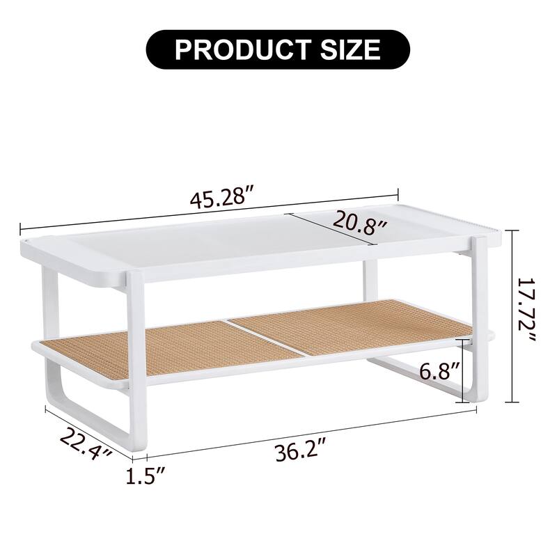 Coffee Table Solid Wood End Table Imitation Rattan Center Table