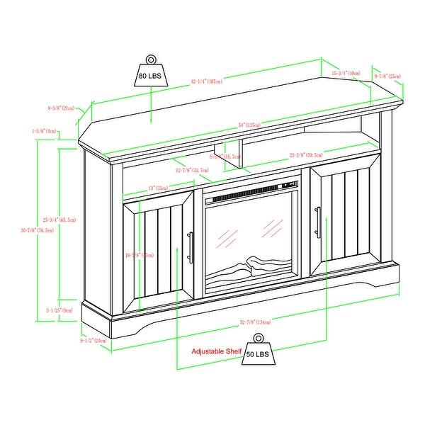 Middlebrook 54inch Groove Door Corner Fireplace TV Stand Bed Bath