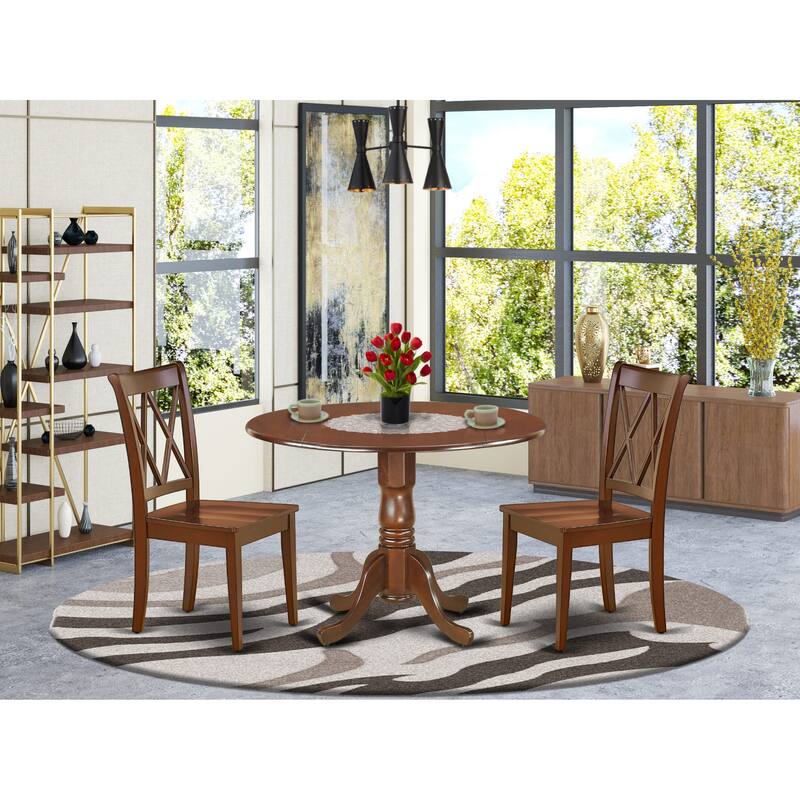 East West Furniture Dining Table Set- a Round Dining Room Table and Wooden Seat Chairs, Mahogany (Pieces Options) - DLCL3-MAH-W