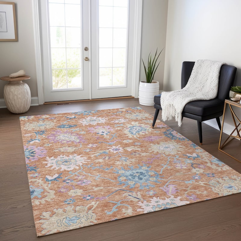 Machine Washable Indoor/ Outdoor Causal Traditional Chantille Rug - Orange - 9' x 12'