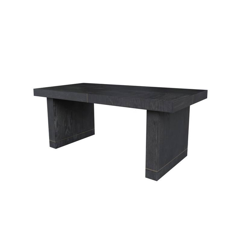 71 Inch Dining Table, Gold Brass Inlays, Rectangular Top, Black Wood