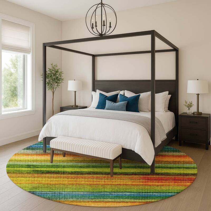 Premium Washable Super Soft Modern Stripe Mayfield Rug - Green - 8' x 8'