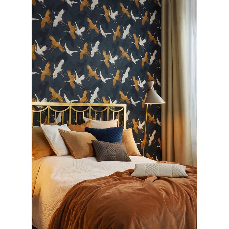 Advantage Kusama Dark Blue Crane Wallpaper